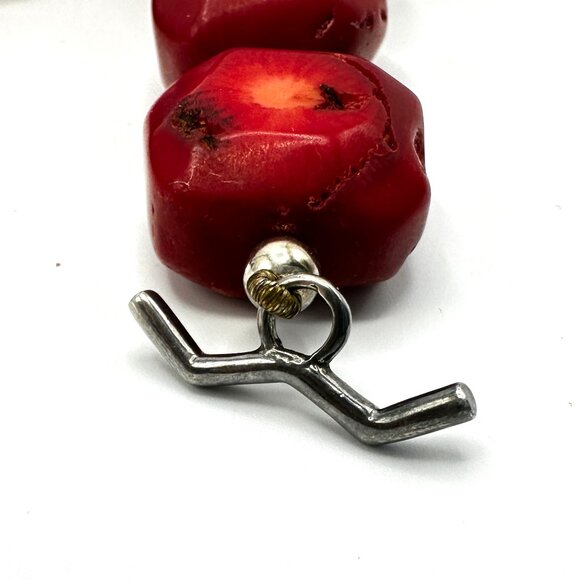 Extra Chonky Coral and Sterling Silver 16" Necklace – Vintage 1990s Y2K — EUC - Picture 6 of 10